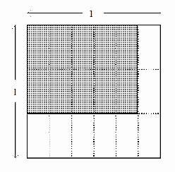 Referring to the figure, the shaded region represents the product of what two fractions-example-1