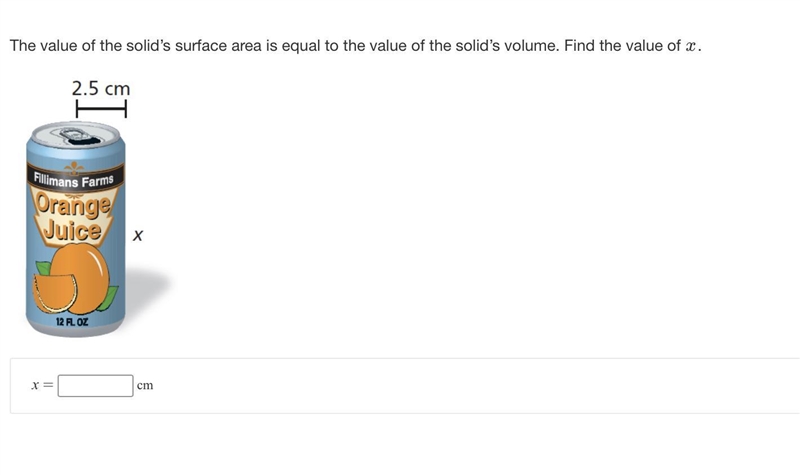 The value of the solid’s surface area is equal to the value of the solid’s volume-example-1