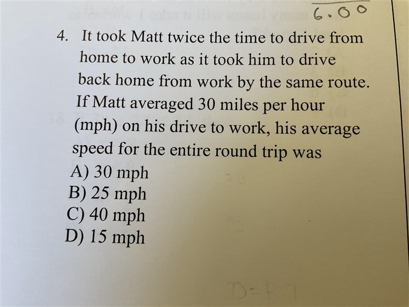 It took Matt twice the time to drive from home to work as it took him to drive back-example-1