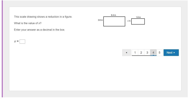 This scale drawing shows a reduction in a figure. What is the value of x? Enter your-example-1