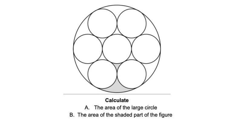 The figure below is composed of eight circles, seven small circles and one large circle-example-1