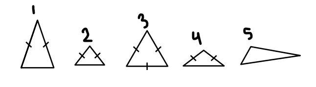 Sort the triangles into 3 categories. 1 Isosceles 2 Equilateral 3 Scalene-example-1