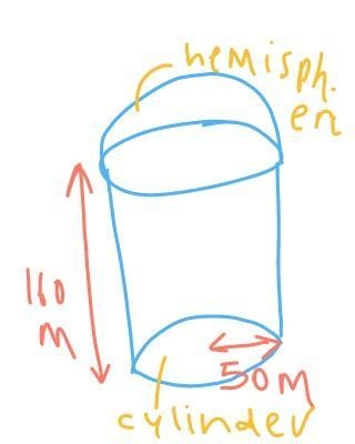 A structure made up of a hemisphere attached to a cylinder is built. The hemisphere-example-1