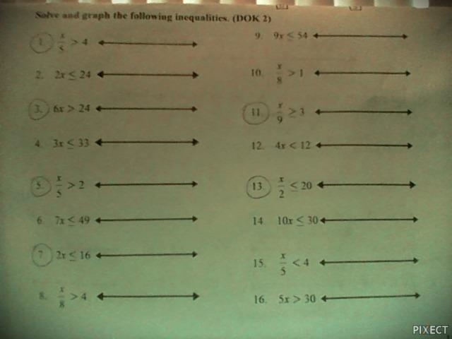 Solve and graph the following inequalities (in picture) Only circled questions-example-1