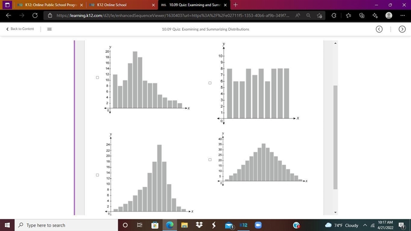 For which distributions is the median the best measure of center? Select each correct-example-1