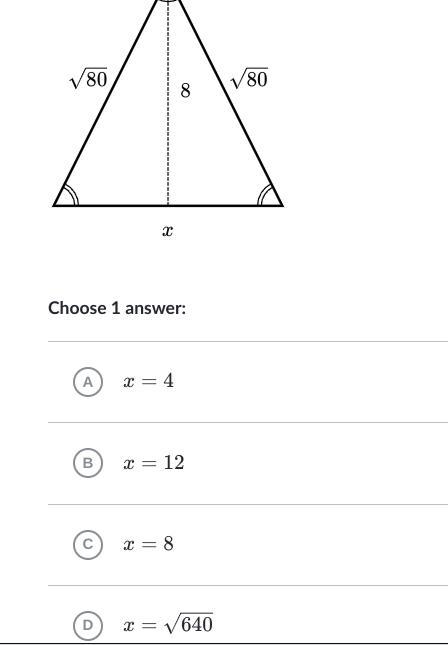 Find the value of x in the isosceles triangle shown below-example-1