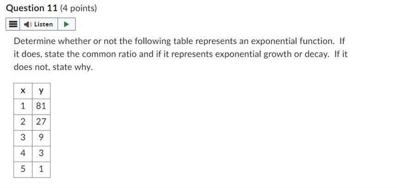 Determine whether or not the following table represents an exponential function. If-example-1