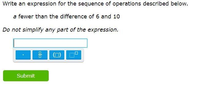 Write an expression for the sequence of operations described below. a fewer than the-example-1