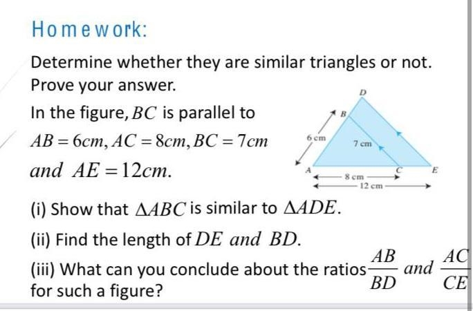 Determine whether they are similar triangles or not. Prove your answer.-example-1