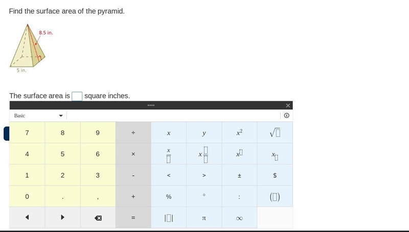 FIND THE SURFACE AREA OF PYRAMID (HELP!)-example-1