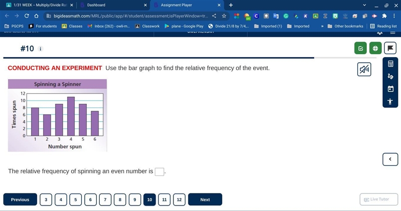 Use the bar graph to find the relative frequency of the event. The relative frequency-example-1