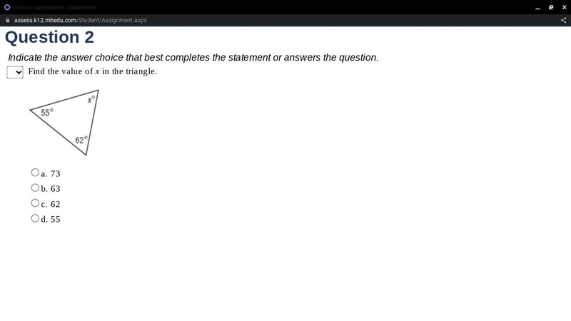 Find the value of x in the triangle.-example-1