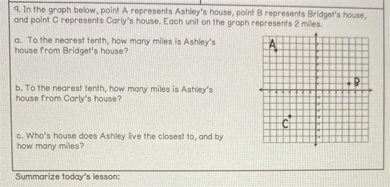 In the graph below, A represents Ashley's house, B represents Bridget's house, and-example-1