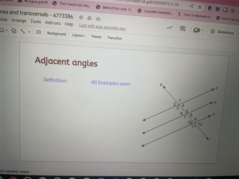 Answer the following sections about adjacent angles-example-1