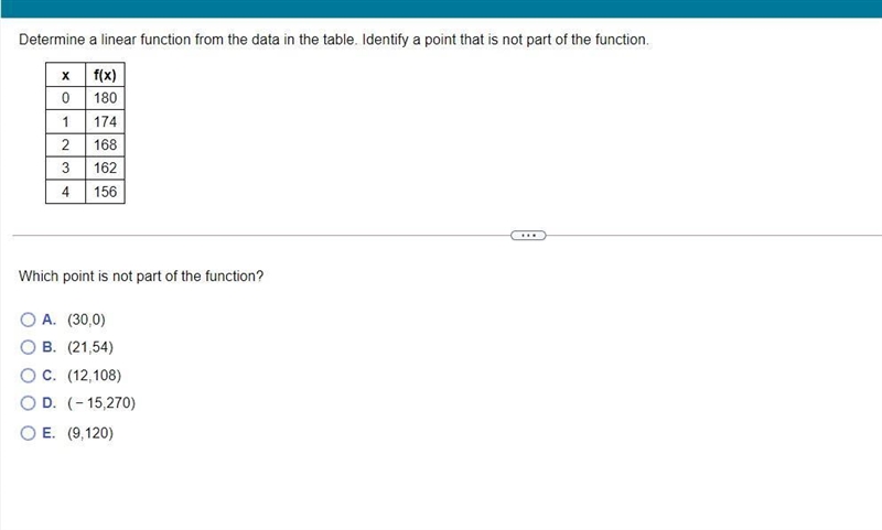 Question content area top Part 1 Determine a linear function from the data in the-example-1