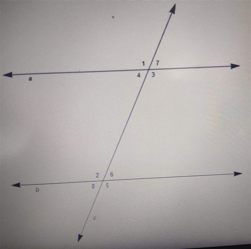 In this figure, lines a and b intersect a transversal, c. What is the relationship-example-1