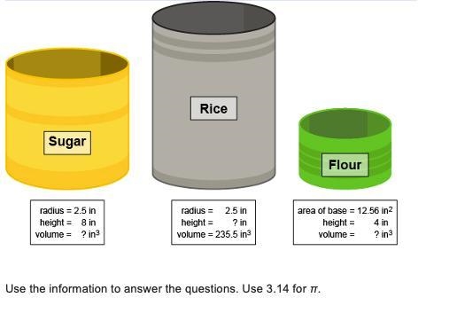 A restaurant stores flour, rice, and sugar in three different cylindrical containers-example-1