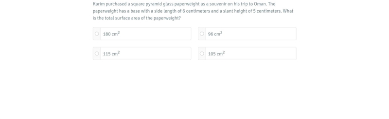 Karim purchased a square pyramid glass paperweight as a souvenir on his trip to Oman-example-1