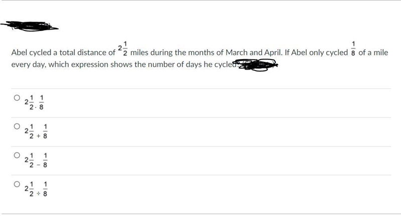 Abel cycled a total distance of 2 1/2 miles during the months of March and April. If-example-1