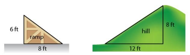 Is it more difficult to walk up the ramp or the hill? Show all steps and explain.-example-1