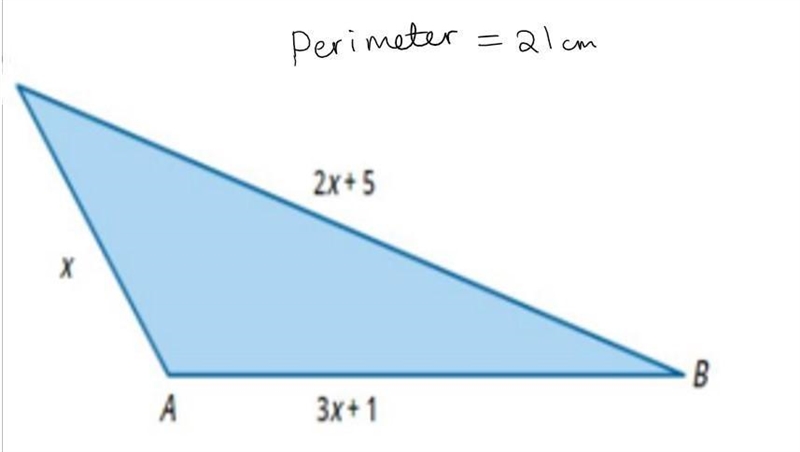 The perimeter is 21cm. What is the value of x?-example-1