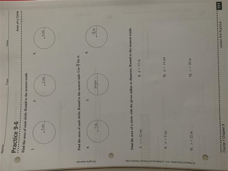 Area of a Circle (PLEASE HELP)-example-1