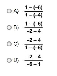 Which fraction shows a correct way to set up the slope formula for the line that passes-example-1