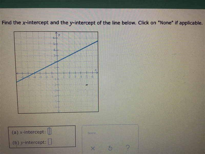 Find the X intercept and Y intercept of the line below :,)-example-1