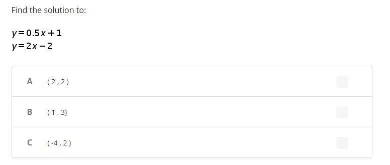 Find the solution to: y=0.5+1 y=2x-2-example-1