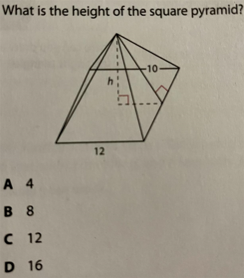 Help? Me? Anyone? A poor desperate soul? What is the height of the square pyramid-example-1