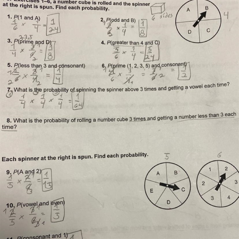 8. What is the probability of rolling a number cube 3 times and getting a number less-example-1