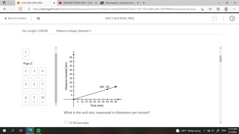 The graph shows a proportional relationship between the number of kilometers traveled-example-1