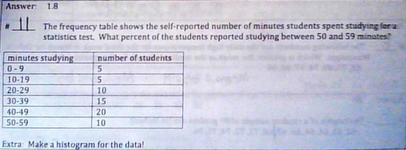 The frequency table shows the self-reported number of minutes students spent studying-example-1