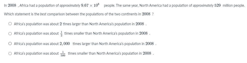 Which statement is the best comparison between the populations of the two continents-example-1