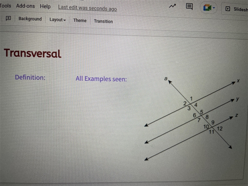 Answer the folllowing sections on transversals-example-1