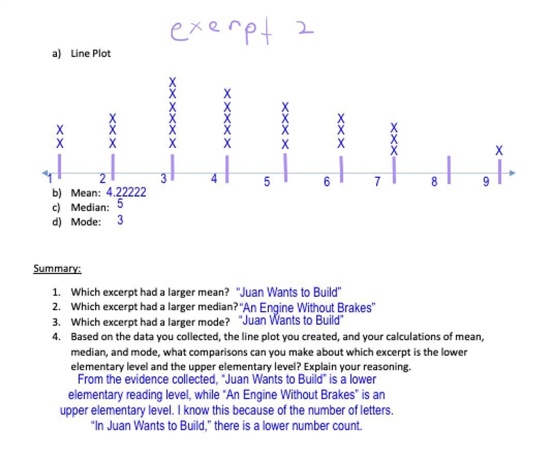 Teacher said that these are wrong: Excerpt 1: median Excerpt 2: median and mode Summary-example-1