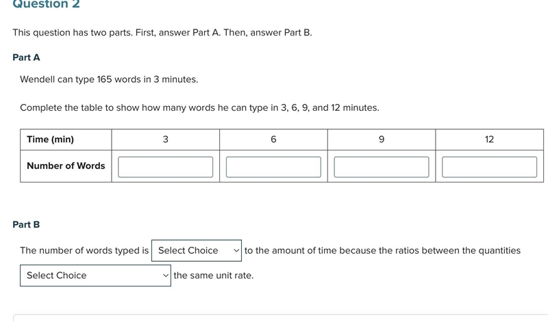 Wendell can type 165 words in 3 minutes. Complete the table to show how many words-example-1