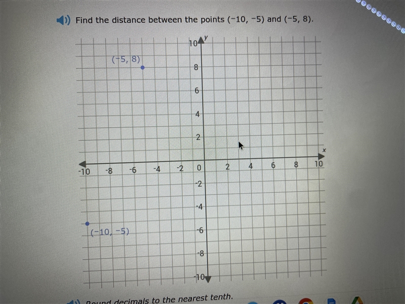 Hi! Can someone help me with the find the distance between two points. Thank you!-example-1