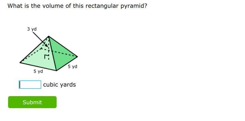 7 Points: What is the volume of this rectangular pyramid? _______ cubic yards-example-1