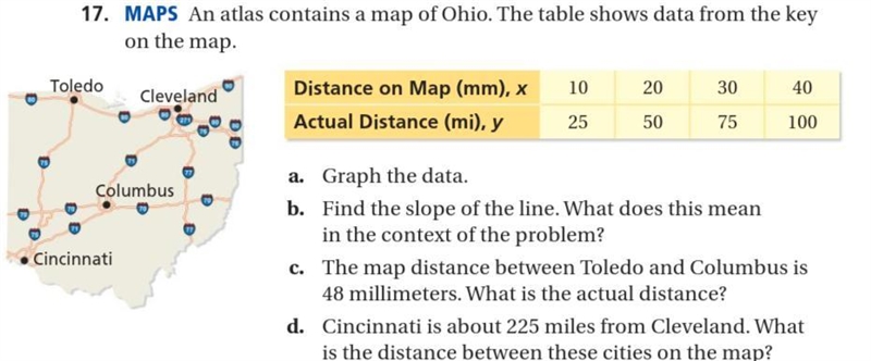 An atlas contains a map of Ohio (look at the picture for parts a,b,c, and d-example-1