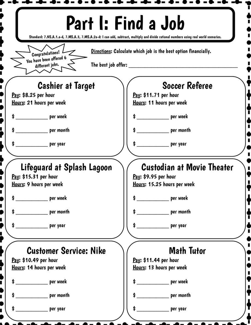 Find a Job !!20 POINTS!! Directions: Calculate which job is the best option financially-example-1