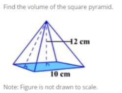 Question is in the image. Find the volume of the square pyramid. Base: 10 Height: 12-example-1