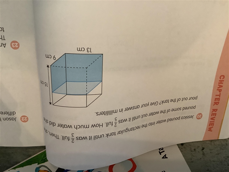 °Jessica poured water into the rectangular tank until it was 2/3 full. Then, she poured-example-1