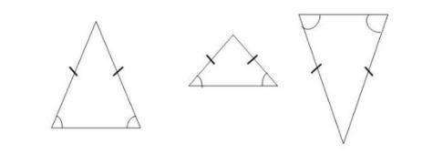 All of the triangles shown are isosceles triangles. What can you conclude about isosceles-example-1