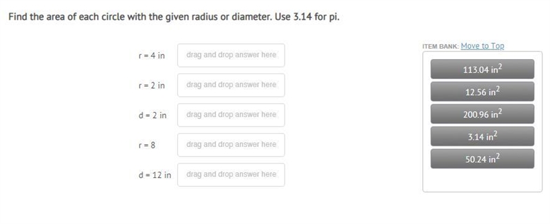 Find the area of each circle with the given radius or diameter. Use 3.14 for pi.-example-1