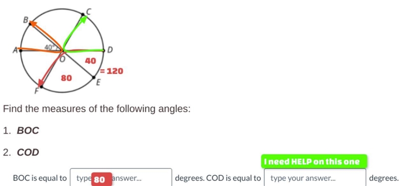 AD, BE and CF are all diameters of the circle. The measure of angle AOB is 40 degrees-example-1