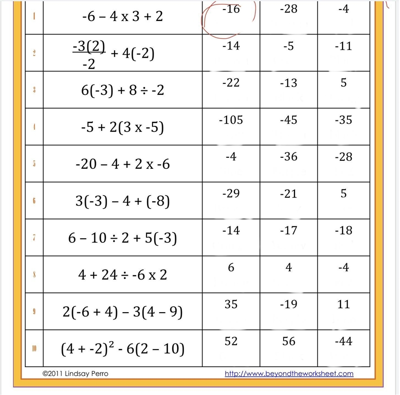 Hello! This work sheet is about order of operations. Work doesn’t need to be shown-example-1