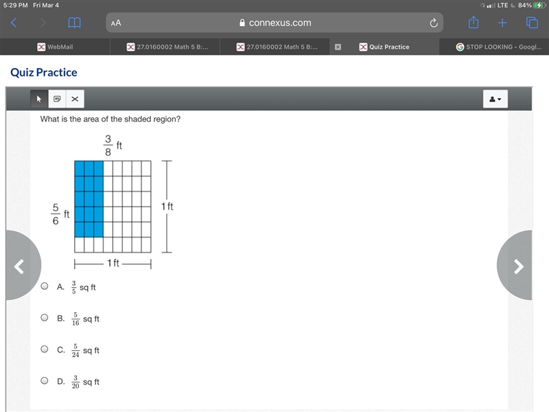 What is the area of the shaded region? A square is shown that is one foot by one foot-example-1