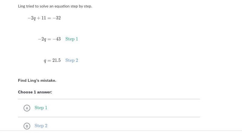 Find the mistake: two-step equations 5 stars for correct asnwer- there r three choices-example-1