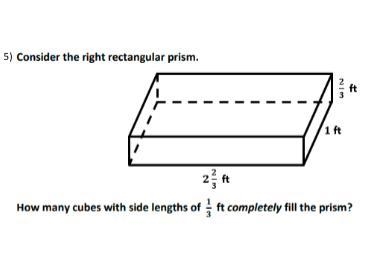 How many cubes with the side lengths of 1/3 ft completely fill the prism?-example-1